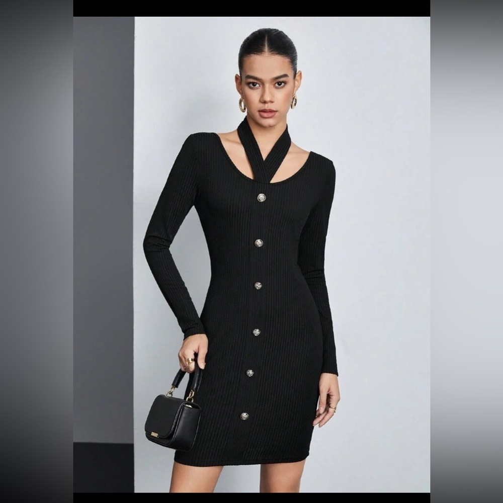 SHEIN BIZwear Women's Knitted Button Decoration Dress size S NWT - Picture 7 of 16